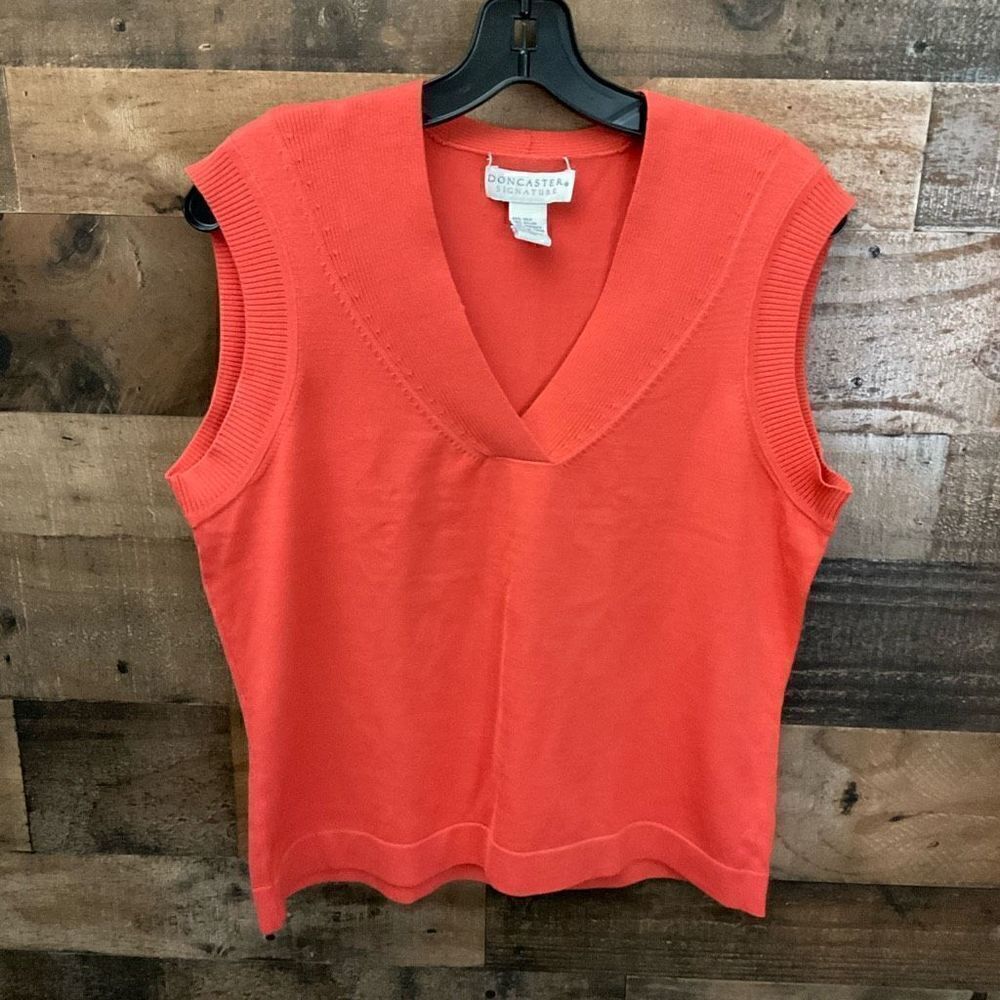 Doncaster Knit Tank Top Silk Blend V-neck Orange Red Coral Sleeveless Large - Picture 4 of 7